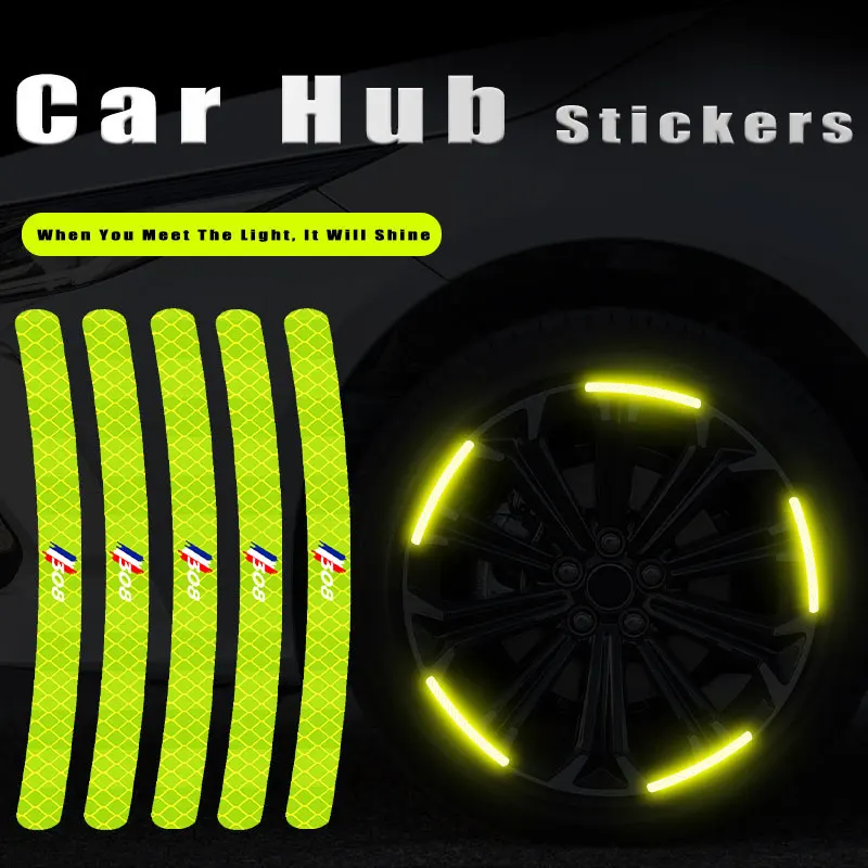 

20piece High Reflective Stripe Tape Motorcycle Auto Wheel Hub Sticker Luminous Universal Stickers For Peugeot 308 Logo