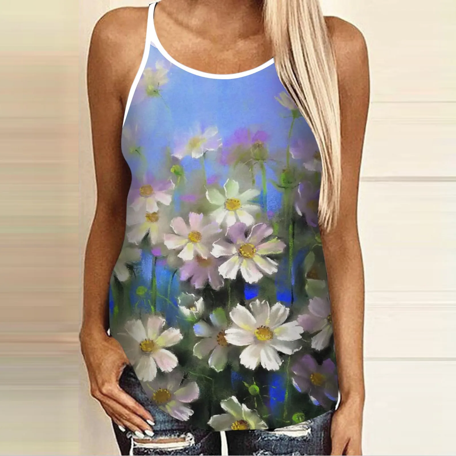 

Plus Size Sleeveless Print T-shirts Summer Clothes For Women Tops Floral Cami Vintage T Shirt Women Blusas Mujer De Moda 2022