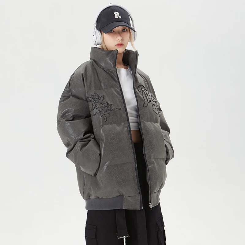 PU leather puffer jacket bubble coat men clothing HIP HOP winter jacket men Autumn And Winter Warm Men's Quilted Puffer Jacket