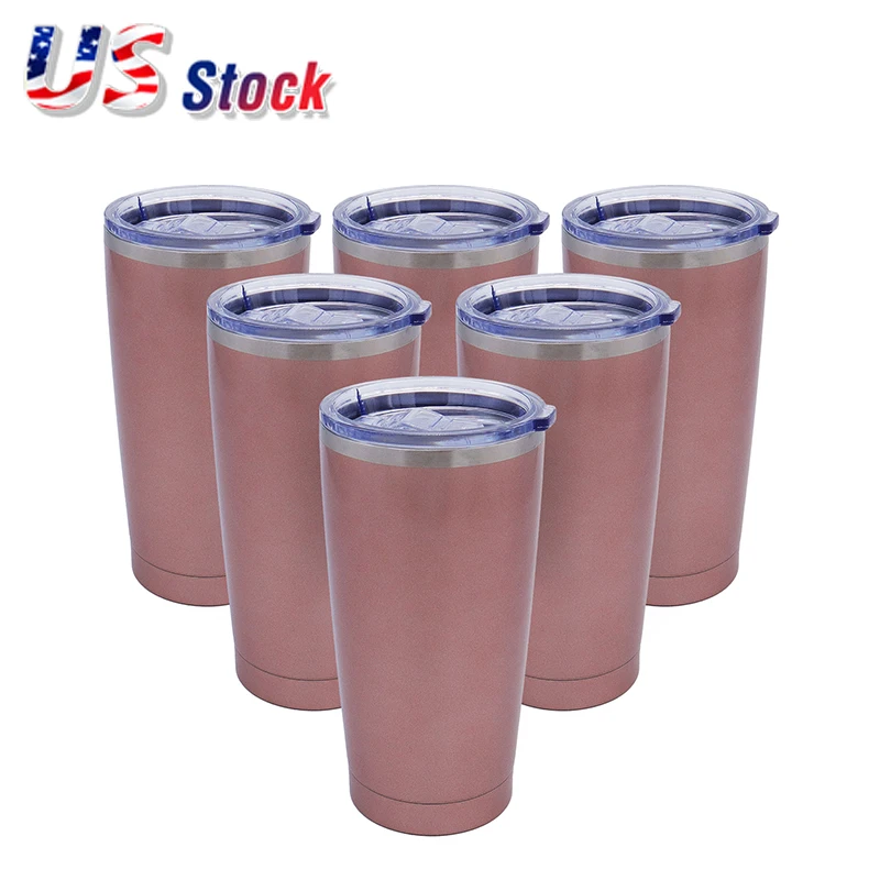 

US stock 6PCs 20oz rose gold travel tumbler stainless steel double wall vacuum insulated cup with slider lid for laser engraving