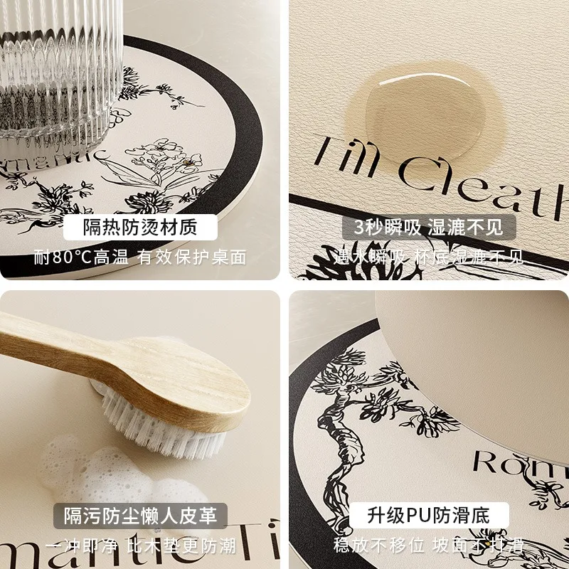 Круглая кожаная салфетка для подставки черно-белая цветочный стол стаканов