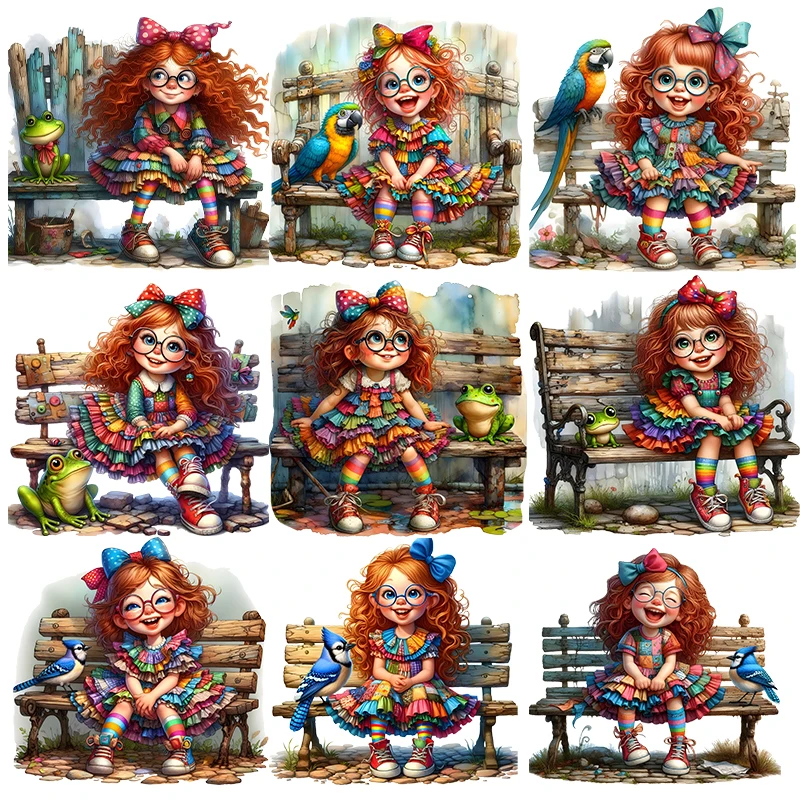 Нашивка для детской одежды с изображением девушки на верстаке и попугая