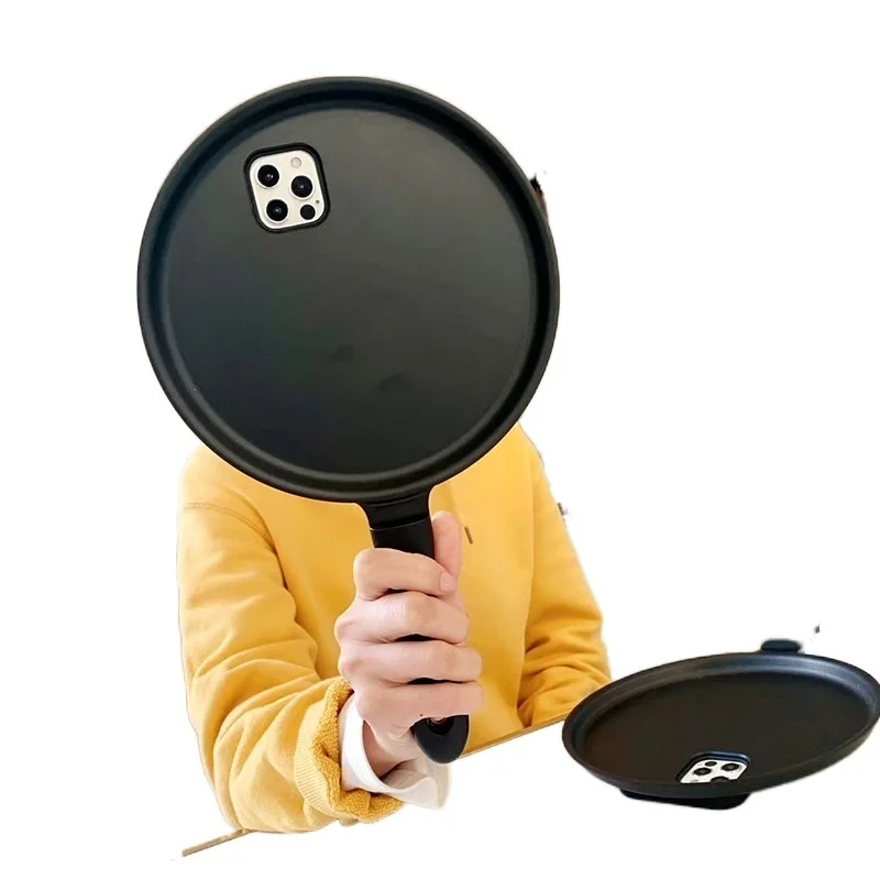 

3D Cartoon Frying Pan Shape Phone Case For iPhone 12Pro Max 11 Xs Max XR X 7 8Plus Kitchen Iron Non-stick Pancake Pot Soft Cover