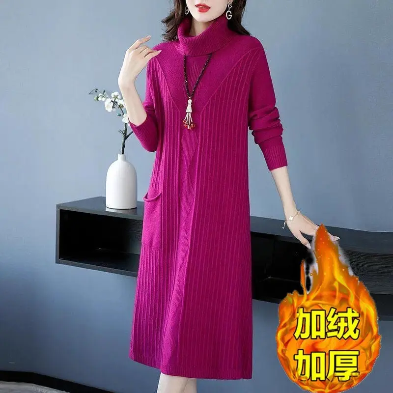 Осенне-зимнее вязаное нижнее платье для женщин новинка 2024 шерстяной свитер