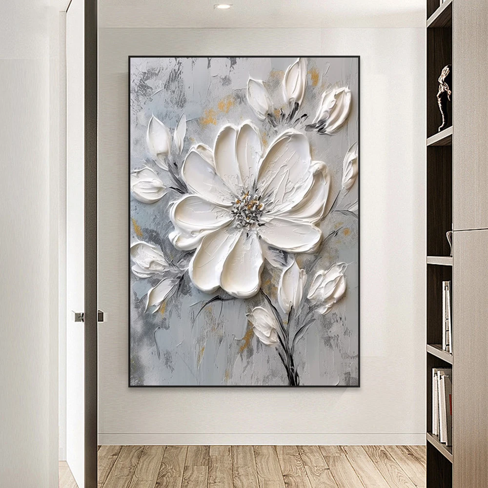 Плакат с белыми текстурированными цветами тяжелая текстурированная