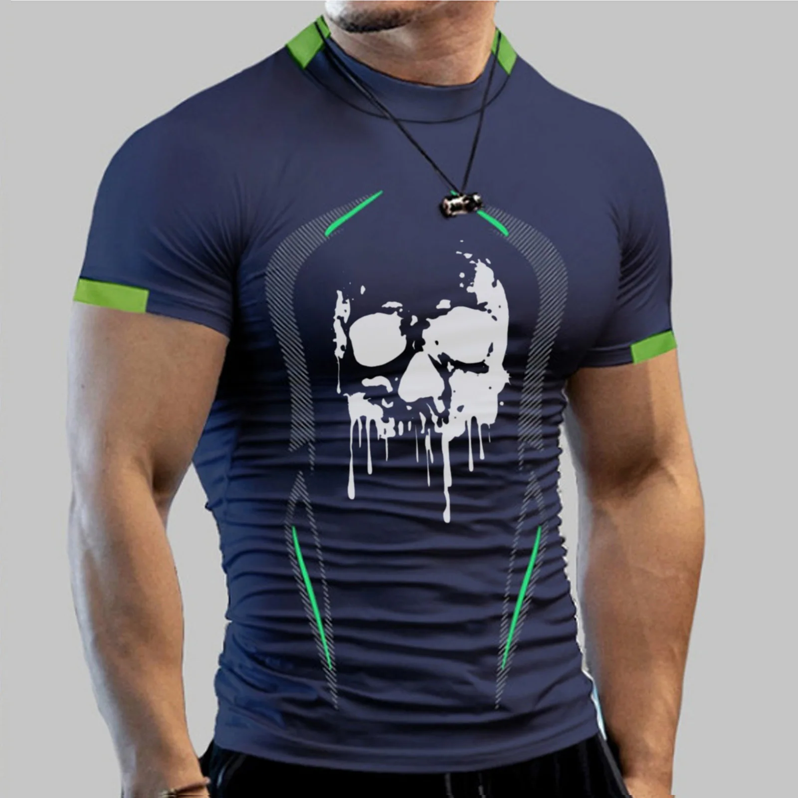

2023 Summer New Men's Fitness Training Breathable Pullover shirt Quick Dry Mens Sports Short Sleeve T-shirt Asian size