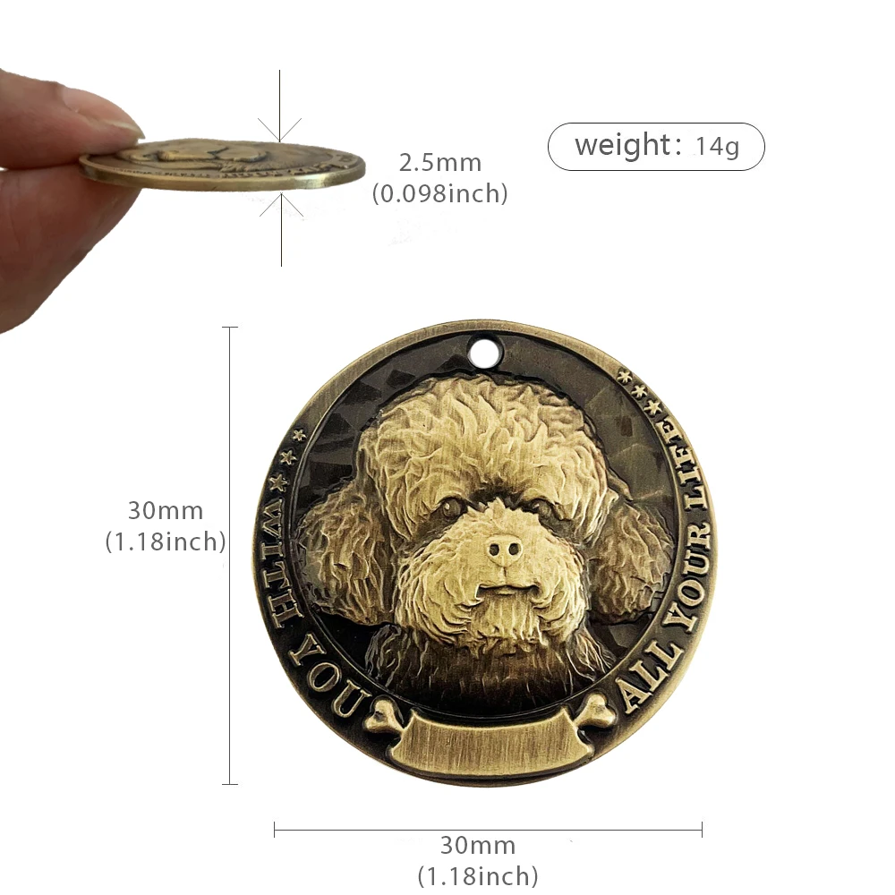 

Dog ID Tag Personalized Brass Stereo Relief Dogs Style Custom Text Engraved on Both Sides Lightweight 30mm(1.18inch)