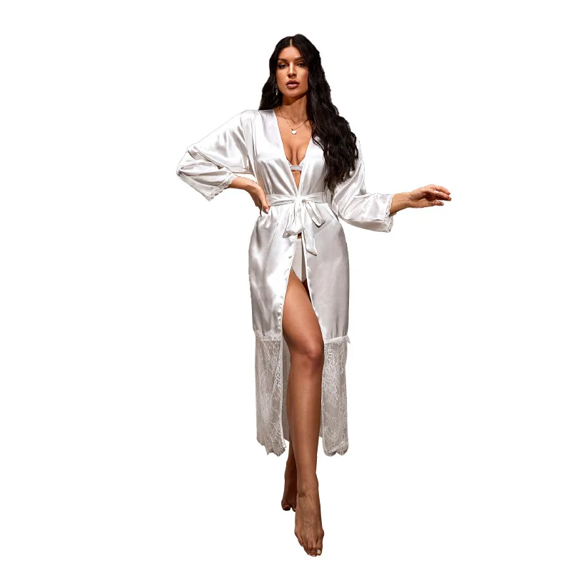 Lace Bridesmaid Satin Robe Women Long Nghtgown Summer Autumn Nightwear Sleepwear Female Sexy Pyjama Robe Bathrobe