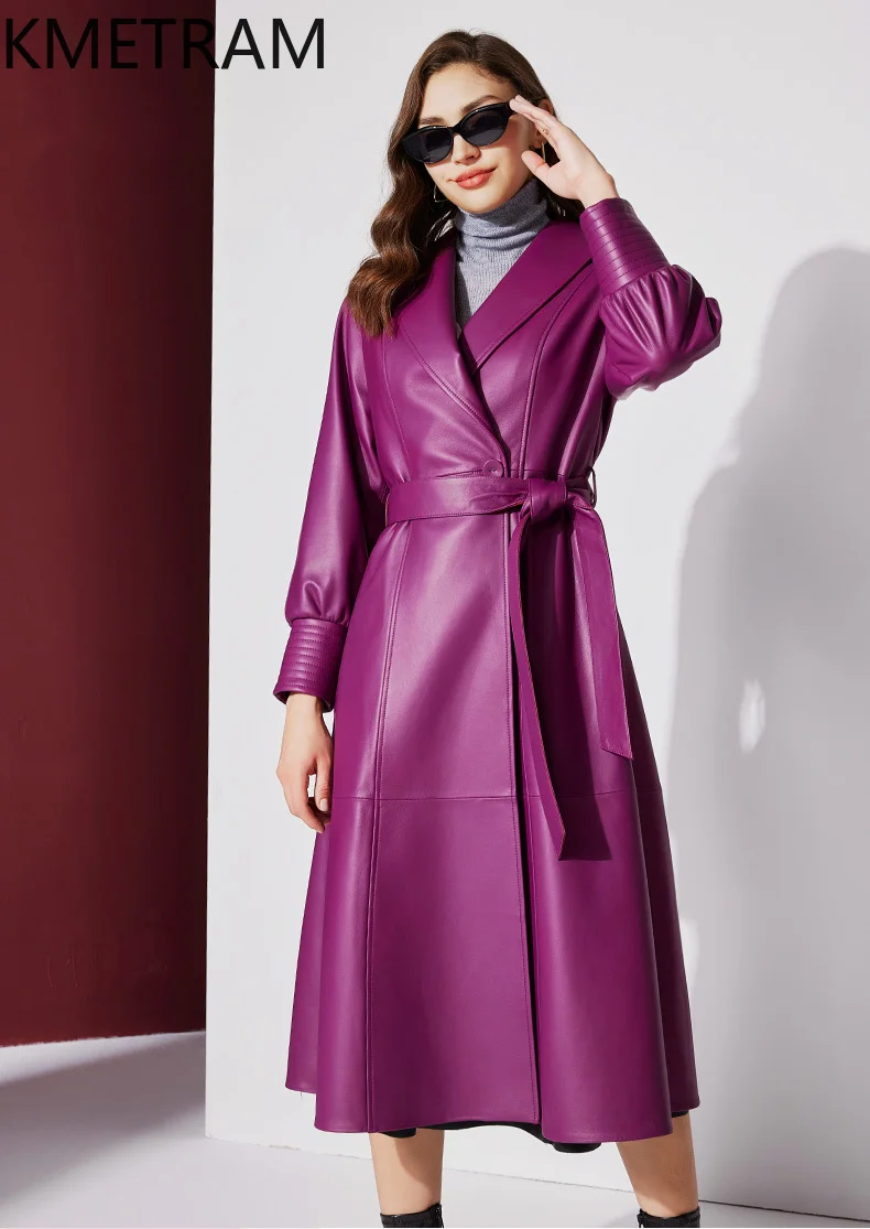 Женская куртка из натуральной кожи длинные куртки 100% овчины фиолетового цвета