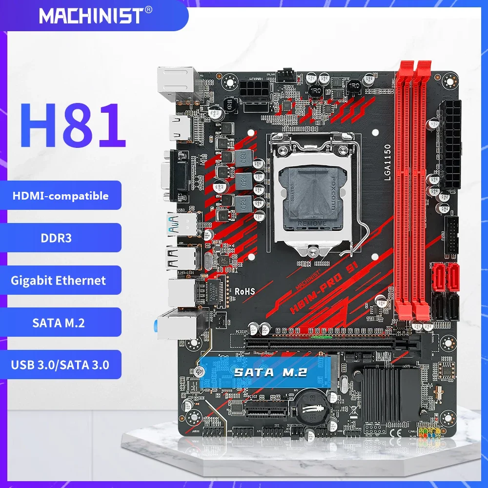 MACHINIST H81 материнская плата LGA 1150 комплект с процессором Intel I5 4690 DDR3 16 Гб (2*8 ГБ) 1600 МГц