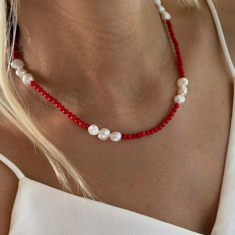 

Various Colors Natural Stone Beaded Necklace Man Women Fashion Bohemian Kpop Accessories Beach Vacation Irregular Pearls Collar