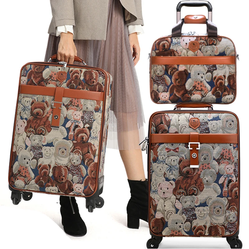 Travel Luggage 16/20/24 inch men women universal wheel oxford cartoon student pull rod trolley suitcase fashion boarding bag