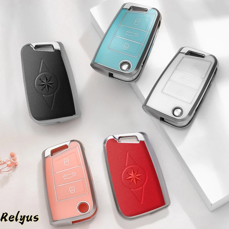 

Fashion TPU Car Flip Key Case Cover Shell for VW Volkswagen Golf 7 MK7 Tiguan MK2 SEAT Ateca Leon FR 2 Ibiza Skoda Octavia A7