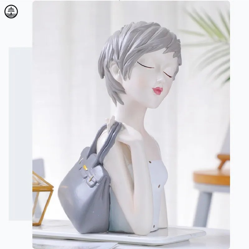 Fashion Lady Art Sculpture Handbag Bag Girl Figure Statue Woman Figurines Resin Craft Modern Home Decor Accessories Wedding Gift