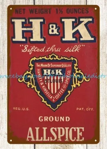 Металлический жестяной знак H &amp K Ground Allspice необработанный металлический налет