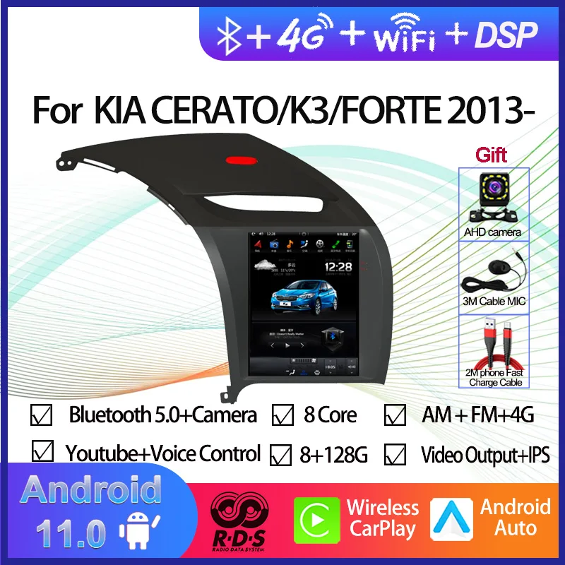 

Car GPS Navigation 10.4" Tesla Style Android 11.0 8G+128G For KIA CERATO/K3/FORTE 2013-2022 Auto Radio Stereo Multimedia Player