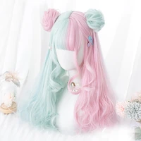 pink mint mixed sweet princess party cosplay wigs kawaii daily long curly hair lolita wig cap harajuku 57cm carousel buns
