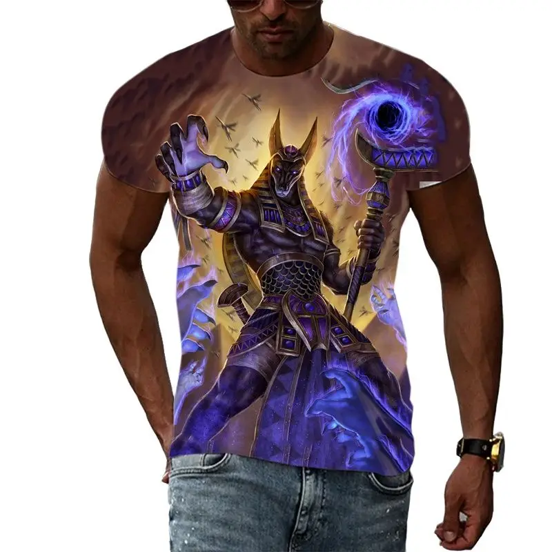 

Summer Men's 3D Printed T-shirt, Ancient Sacred Beast Pattern Short Sleeved, Fashionable, Personalized, Casual, Polyester Fiber.
