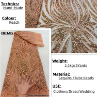oemg 2022 peach luxury women sewing material high quality bead embroidery nigeri tulle lace fabric 5yards for party dress jj0037