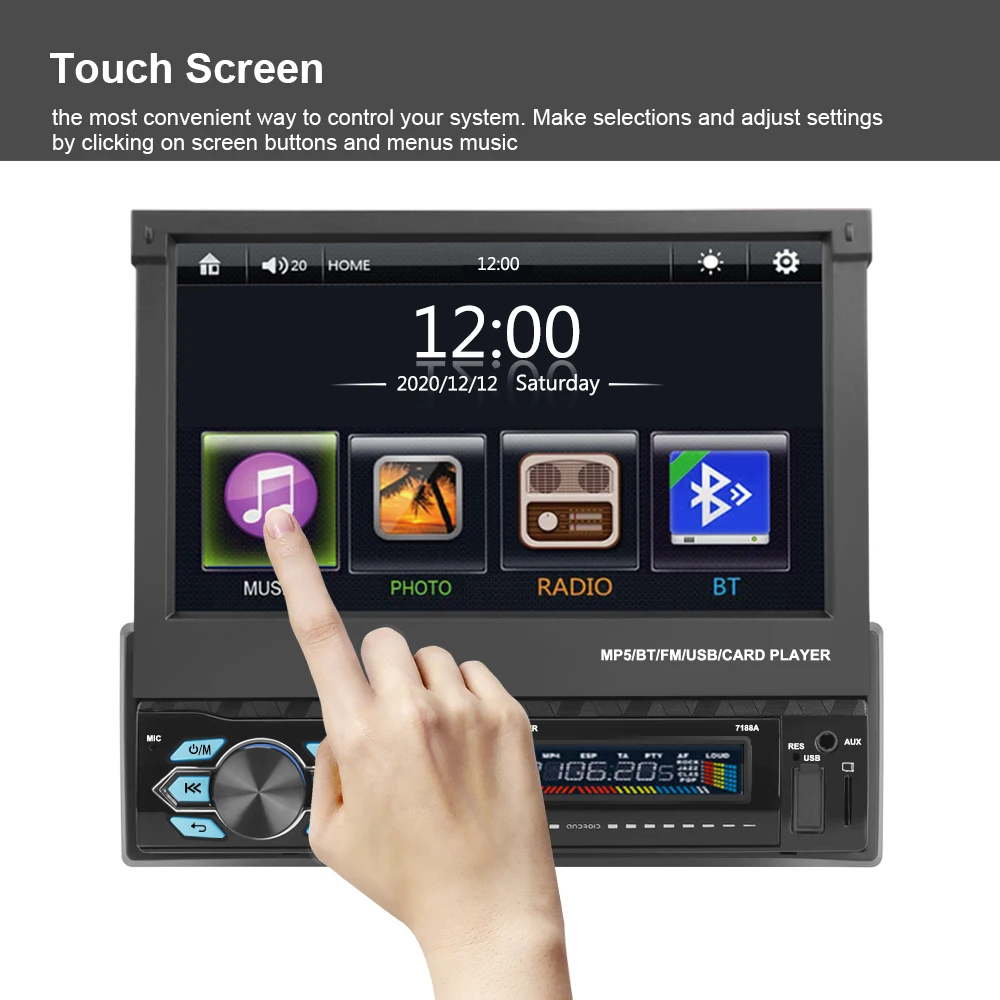 $109.29 7 Inch 1 Din Car Radio Bluetooth Mirror Link Stereo FM Receiver TFT Touch Screen GPS Navigation MP5 Player