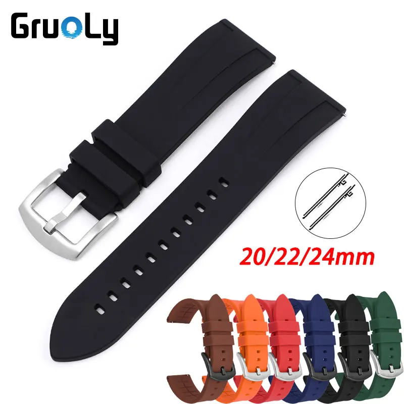 

Ремешок силиконовый для наручных часов, изогнутый водонепроницаемый мягкий браслет для смарт-часов Huawei, Samsung, 20 мм, 22 мм, 24 мм
