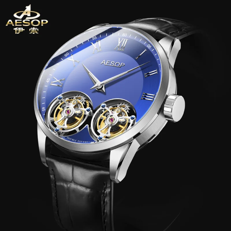 

Super Luxury 100% Original Double Tourbillon Watch Mens Sapphire Manual Winding Movement 1963 Mechanical Wristwatches AESOP 2022