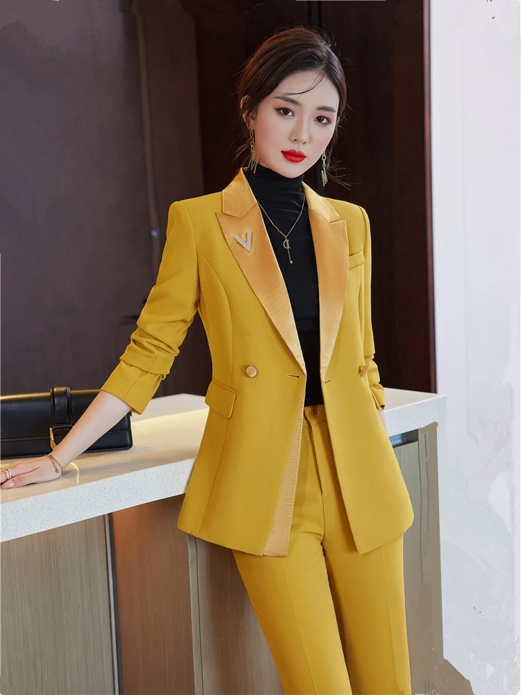 Women Elegant 2 Pieces Blazer Set Stylish With Pant Suits Ladies Chic Formal Za Business Kit Overalls Outfits Office Suit