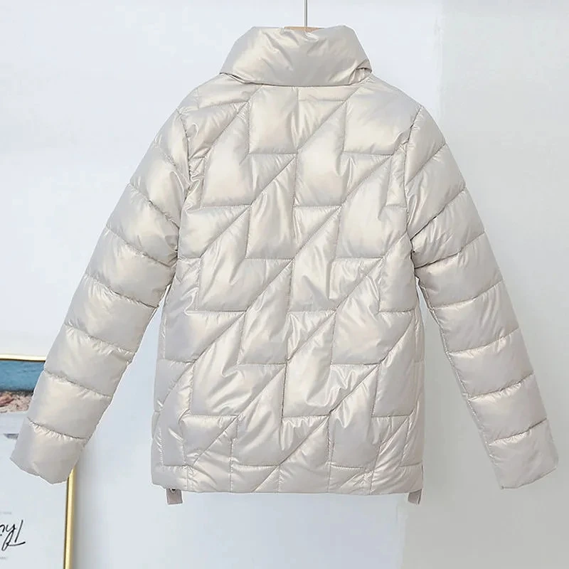 Women Jacket 2022 New Winter Parkas Female Glossy Down Cotton Jackets Stand Collar Casual Warm Parka Short Coat Outwear