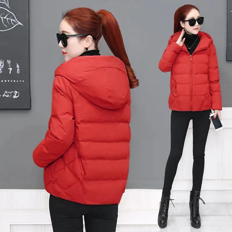2023 Women Winter Autumn Jacket Cotton Padded Hooded Loose Female Thick Coat Short Solid Casual Women Parkas 5XL