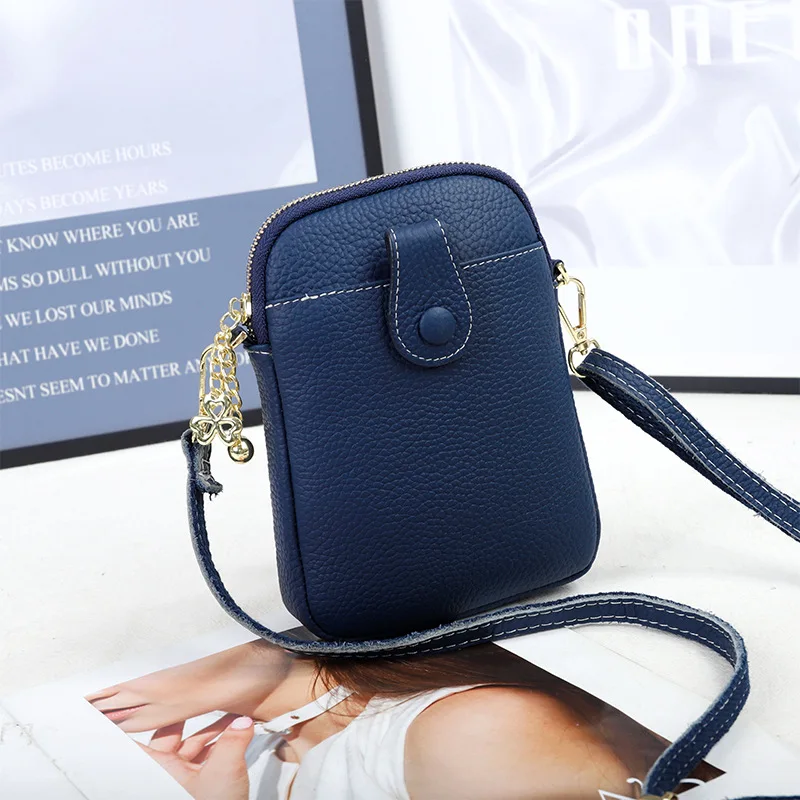 X99188 Neat Vertical Simple Natural Pattern First Layer Cow Leather Fashion Women Single Shoulder Mobile Phone Crossbody Bags