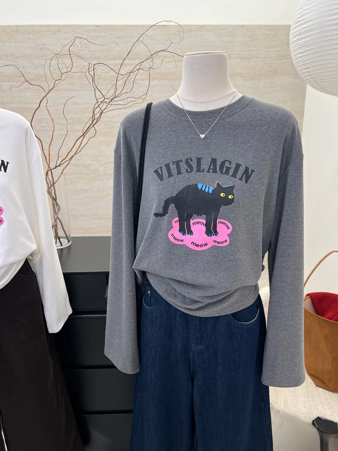 Xiaozhe контрастного цвета с круглым вырезом модная рубашка длинными рукавами и