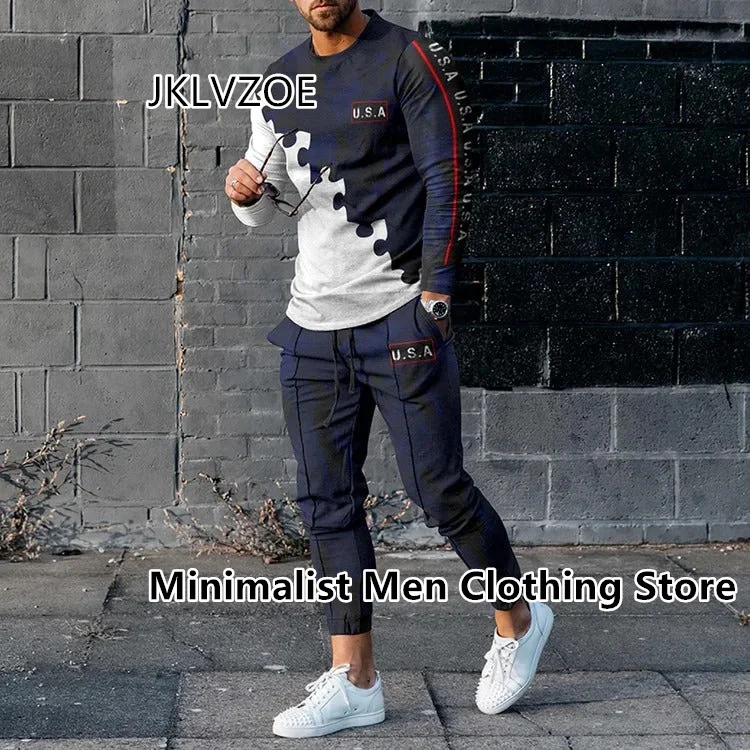 New Arrival Men Tracksuit 2 Piece Sets Luxury Long Sleeve T-Shirt＋Trousers Sports Suits Fashion Oversized Casual Men's Clothing