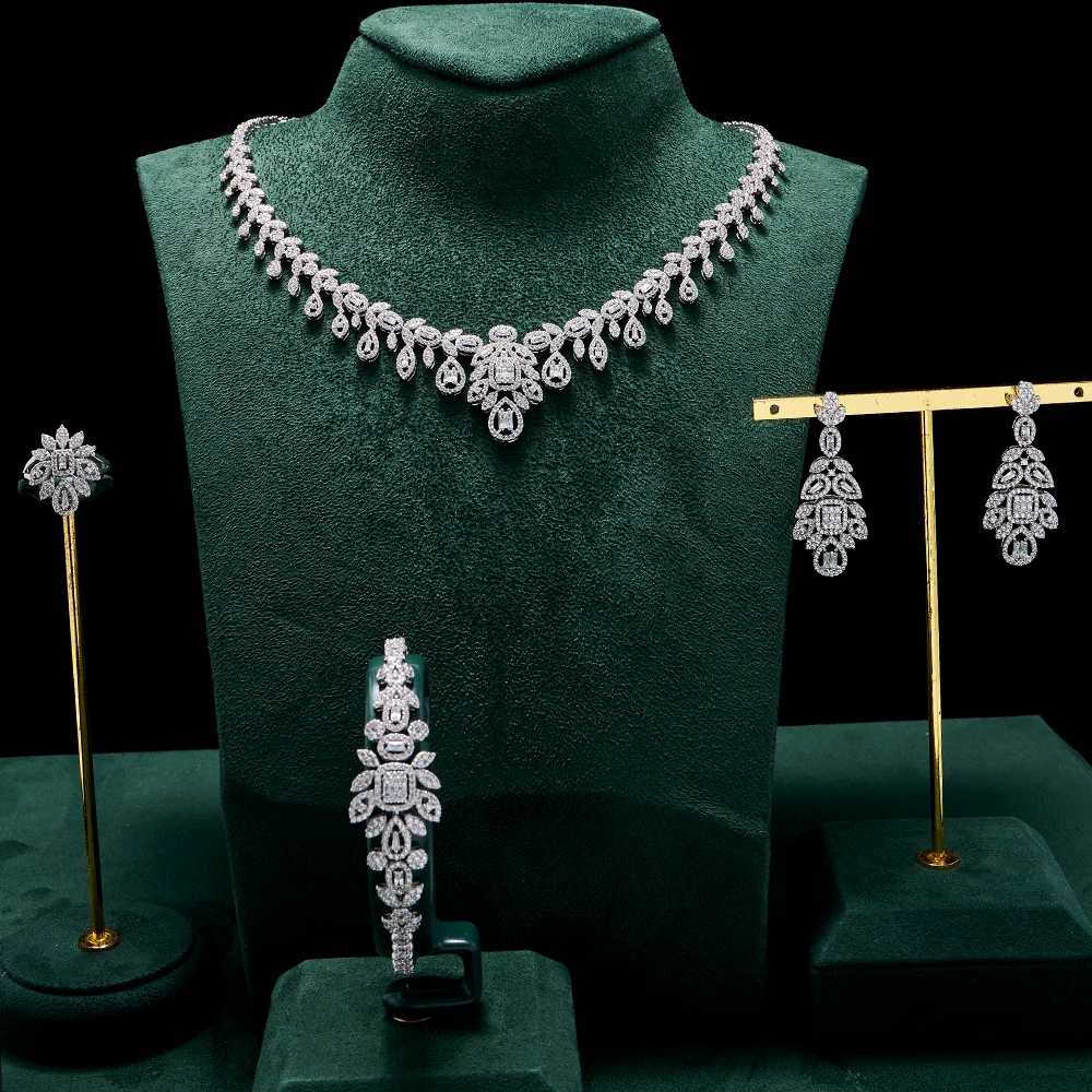 

TIRIM Elegant Womens Necklaces Set Cubic Zirconia Bridal Jewelry Necklace Earrings Bracelet Ring Dubai Party Wedding Accessories