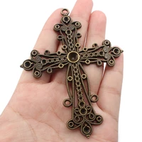 2pcs large filigree cross charms pendants blank tray rhinestone base setting for necklace jewelry findings making 92x71mm