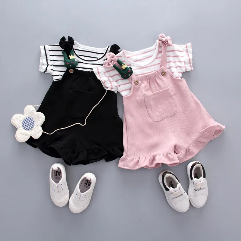 

Toddler Baby Clothing Set Summer Striped Shirt Fungus Romper 2Piece Sets Cute Infant Girls Short Overalls