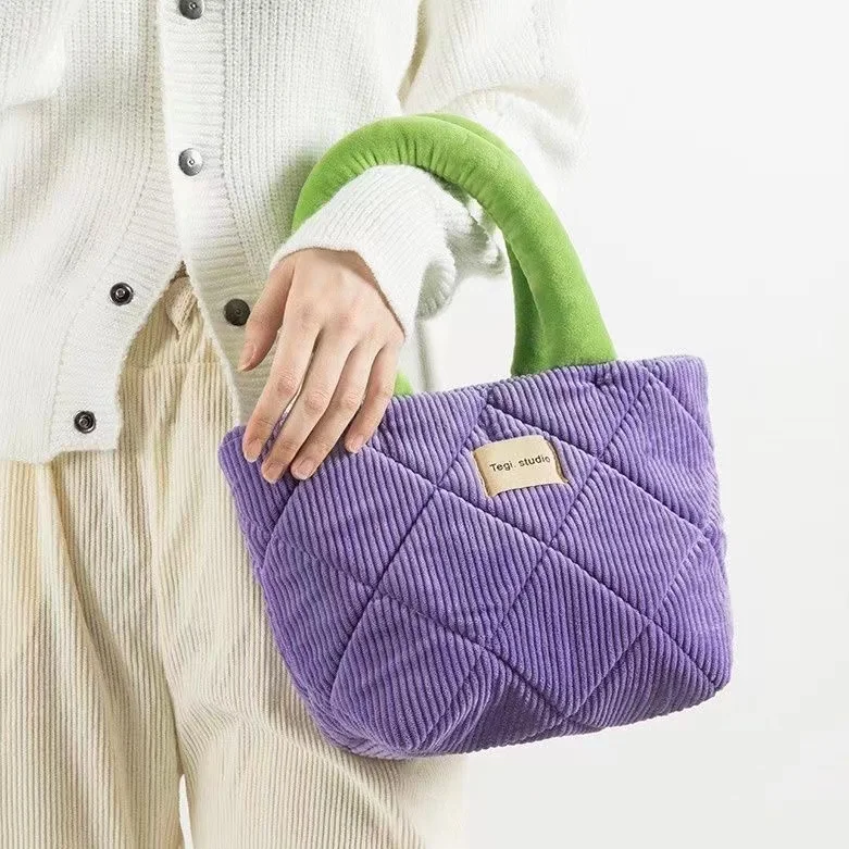 

Hylhexyr Portable Small Soft Bucket Bag Woman Cotton Casual Tote Bag Corduroy Handbag Shopping Bags