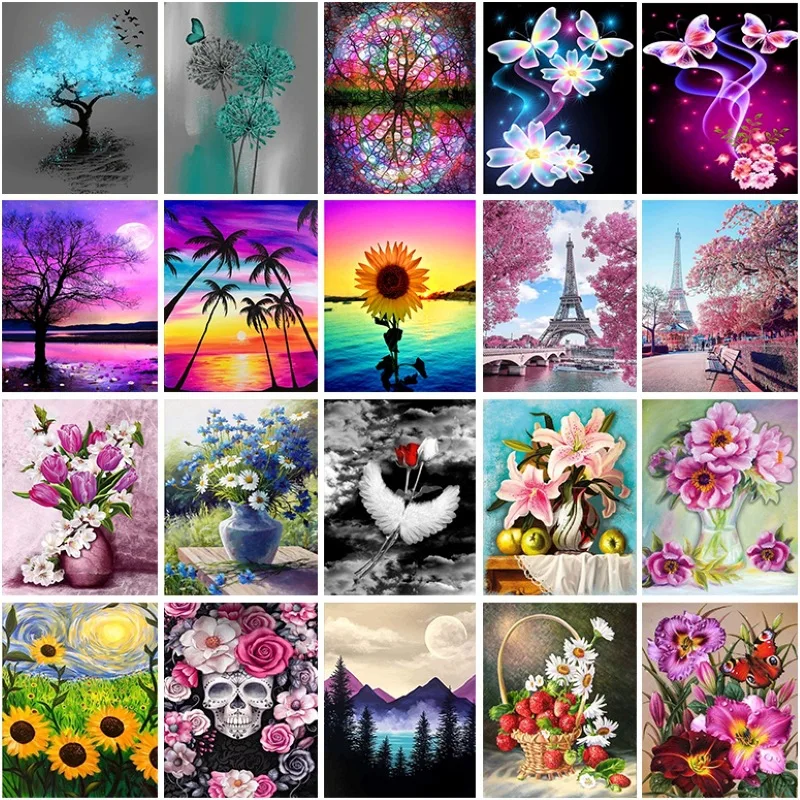 

5D Diy Diamond Painting Full Circle Rhinestone Embroidery Beach Landscape Mosaic Picture Home Decoration Diamond Painting Flower