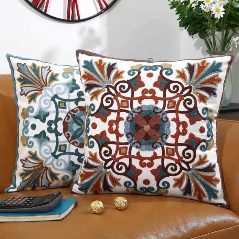 

Inyahome Boho Pillow Covers Decorative Pillowcase Square Embroidery Throw Cushion Shell Set for Sofa Couch Bed Bench Bedroomd