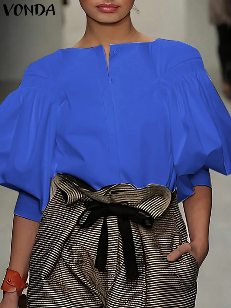 VONDA модная блузка женская повседневная рубашка с рукавами-фонариками элегантные