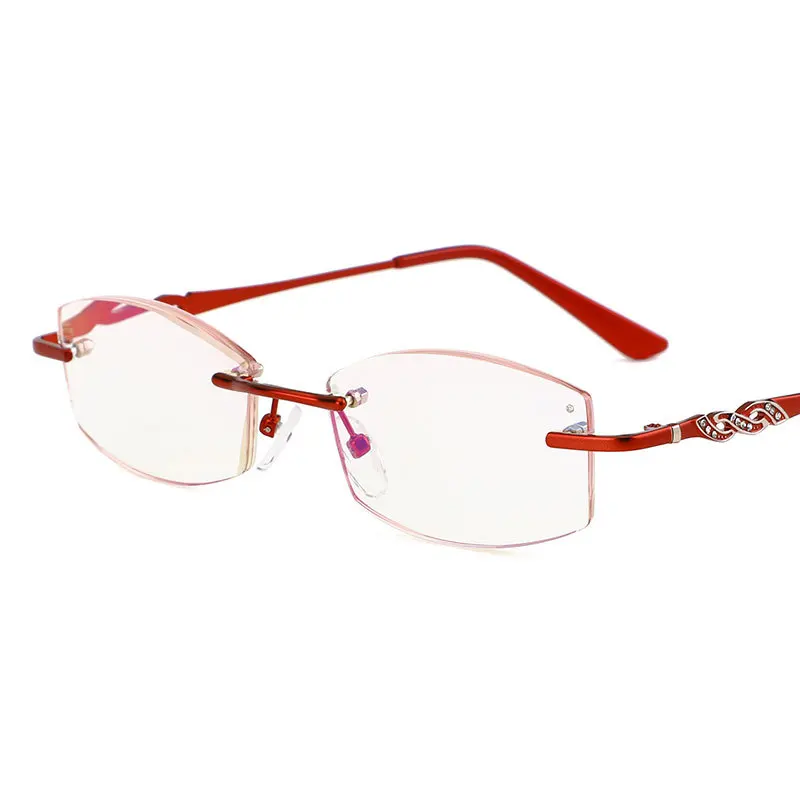 

1.0 to+4.0 Anti-Blue-Ray Reading Glasses Women Anti-fatigue Diamond Cutting Delicate Metal Frameless Presbyopia Glasses Y152