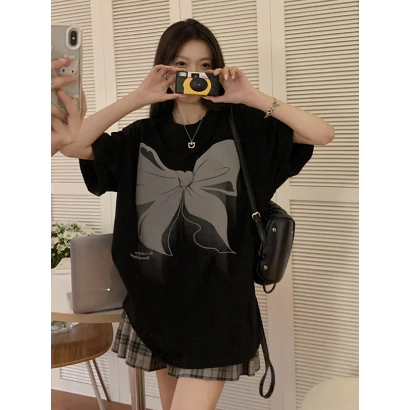 

Koijizayoi Women Summer Loose Tshirt Students Casual O Nech Short Sleeves Long Tees Tops Oversized Chic Streetwear Tshirts 2022