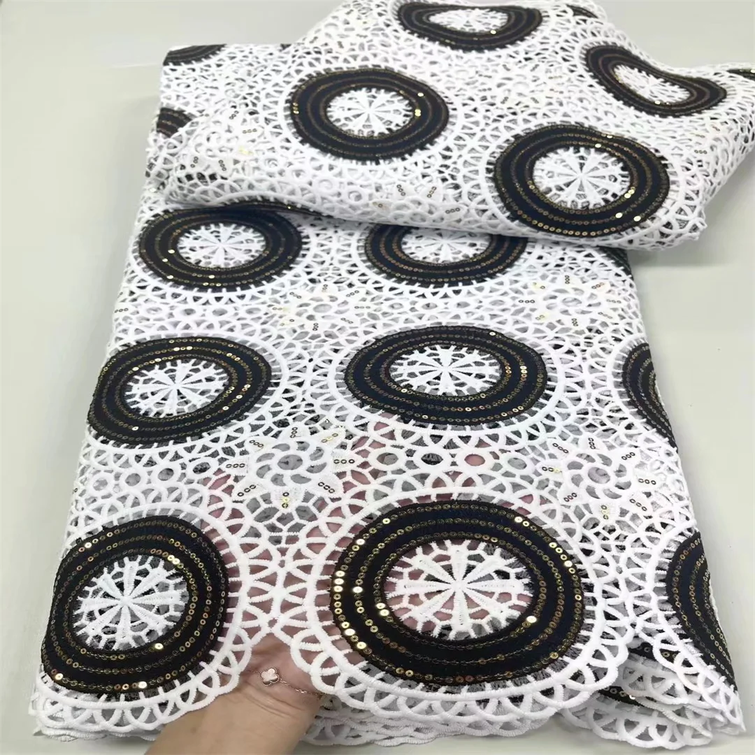 

Новинка 2023, африканская кружевная ткань с блестками, Высококачественная нигерийская Французская ткань гипюровая кружевная сетчатая 5 ярдо...