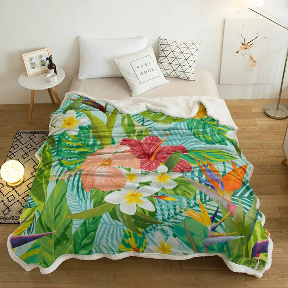 

Tropical Plant Flower Leaf Plush Throw Blanket Sherpa Fleece Bedspread Blankets Sofa Cover Bedding Picnic Wool Soft Blanket