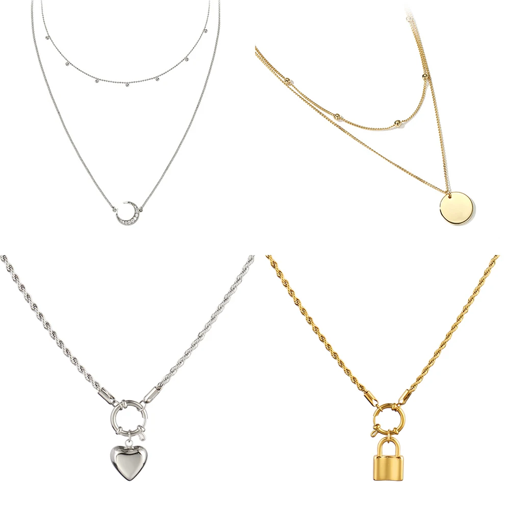 Колье из нержавеющей стали для женщин с золотой цепочкой, подвесками в виде сердца, чокером, украшением в стиле смайлик и поп-подвеской.