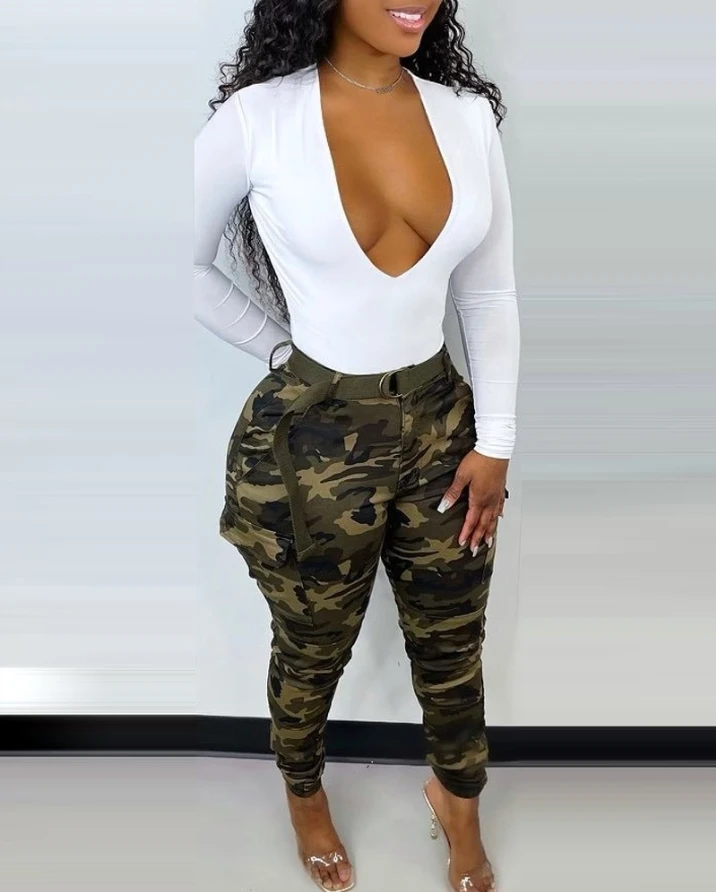 Casual High Waist Jeans Cowboy Long Pants Women Camouflage Female Pockets Spring and Summer Lady Fashion New