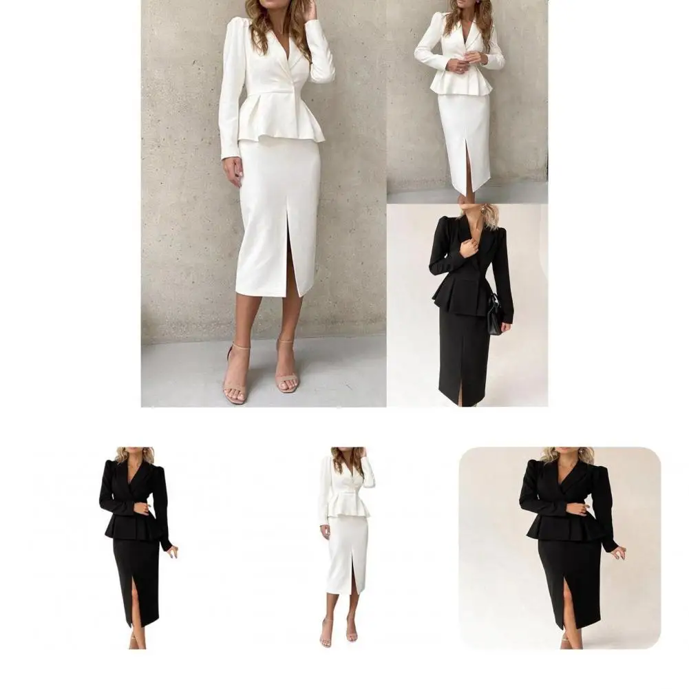 

Split Temperament Turndown Collar Slim-fitting Bodycon Suit Set for Club
