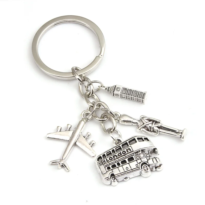

Popular London Bus Clock Tower Charms Keyring Soldier Plane Keyring for Holiday Souvenir Gift Jewelry Handcraft