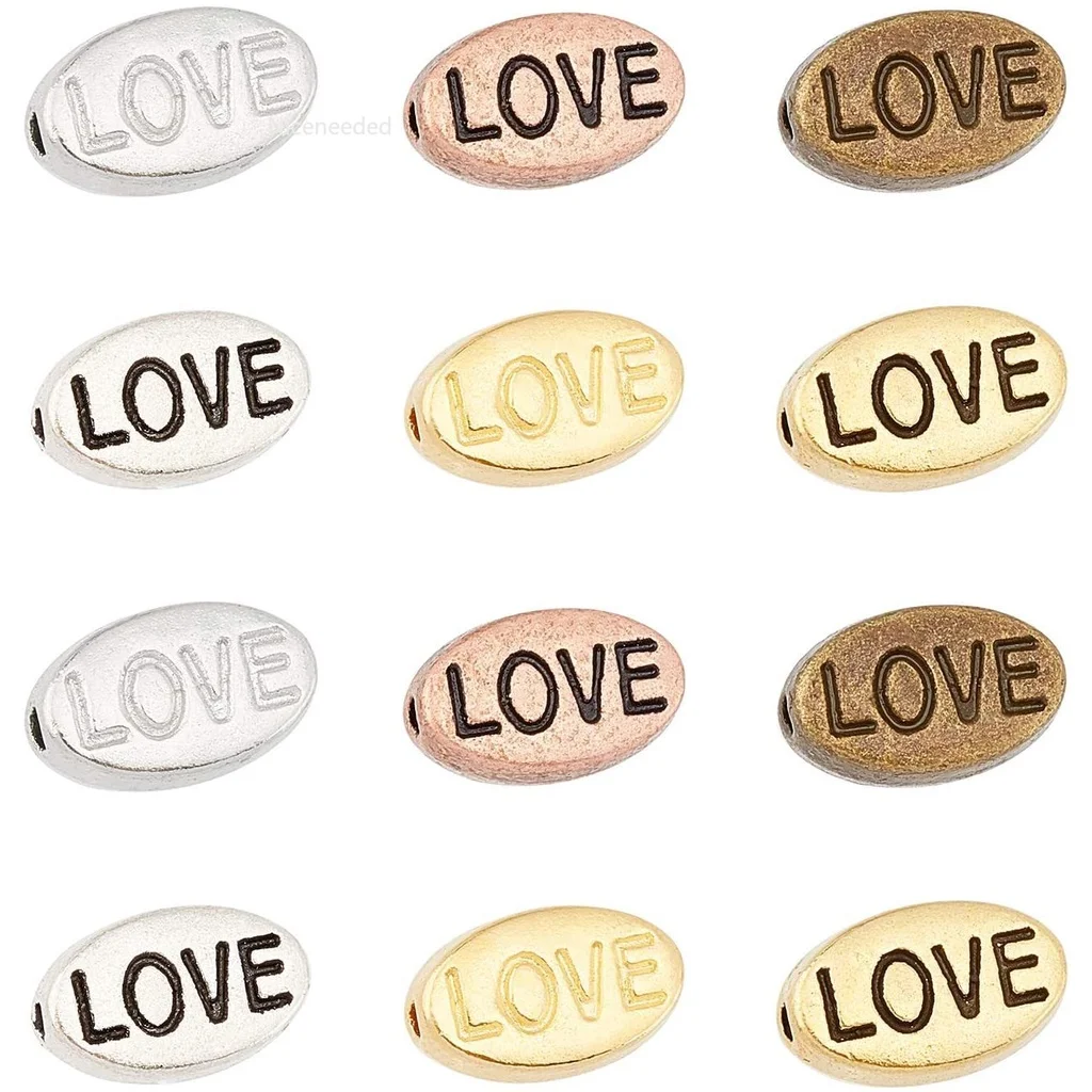 

About 180pcs Tibetan Style Alloy Beads Antique Mix-Color Oval with Word Love Alloy Spacers Jewelry Beads for Jewelry Making