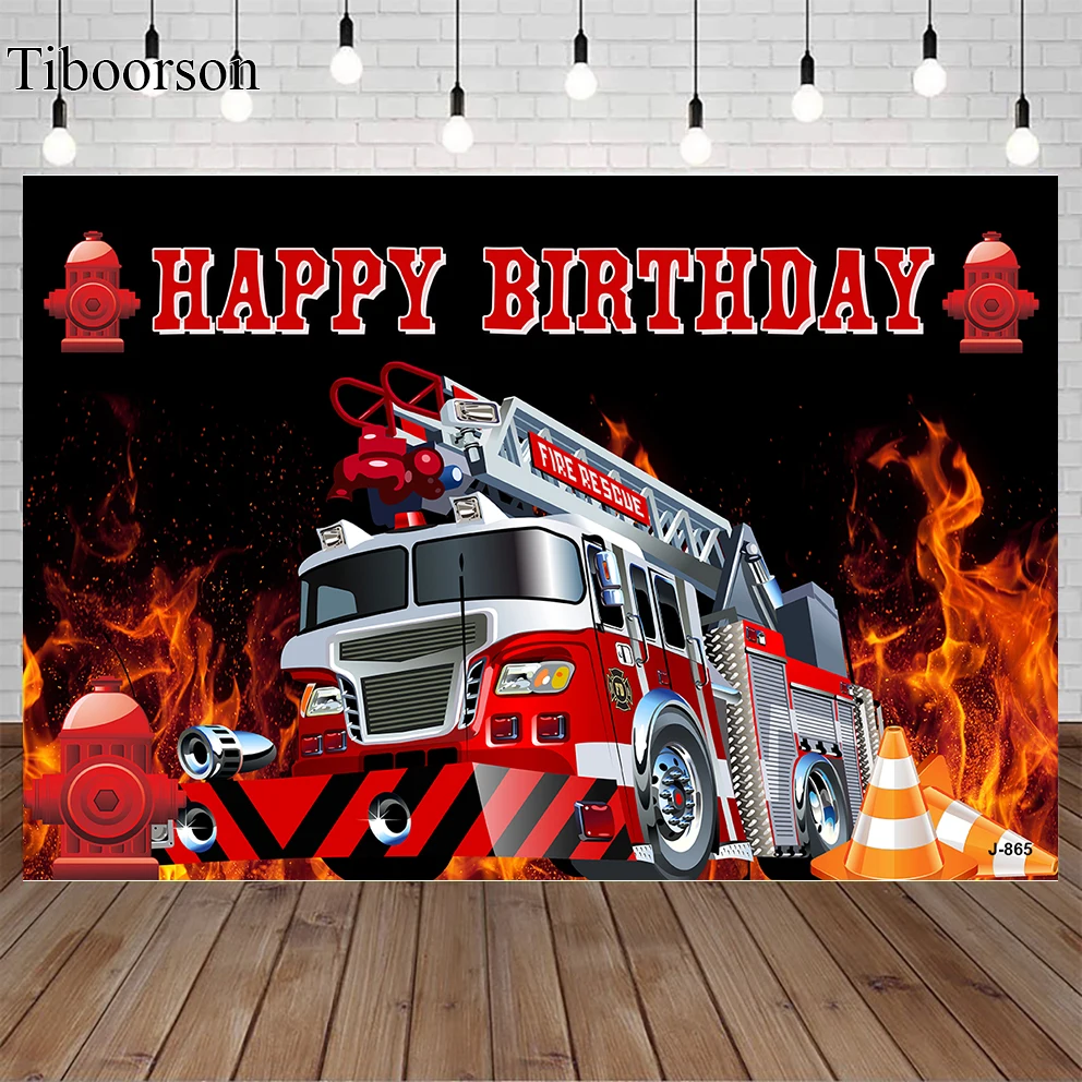 

Fire Station Photography Backdrops Fireman Fire Truck Boy Birthday Party Background Cake Smash Photo Studio Photocall