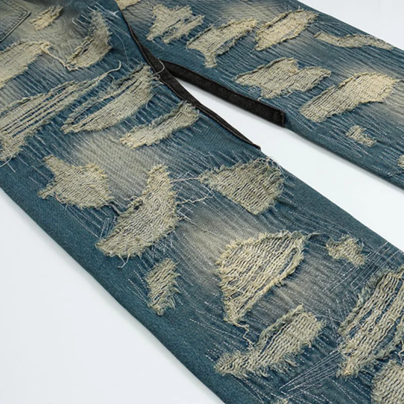 Destroy Ripped Scratched Patchwork Denim Jeans Mens Casual Straight Biker Zipper Trousers Streetwear Hip Hop Jean Pants Joggers